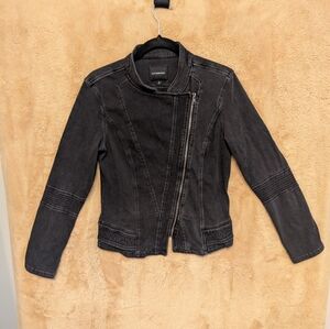 Liverpool Distressed Black Stretch Denim Moto Jacket Sz S